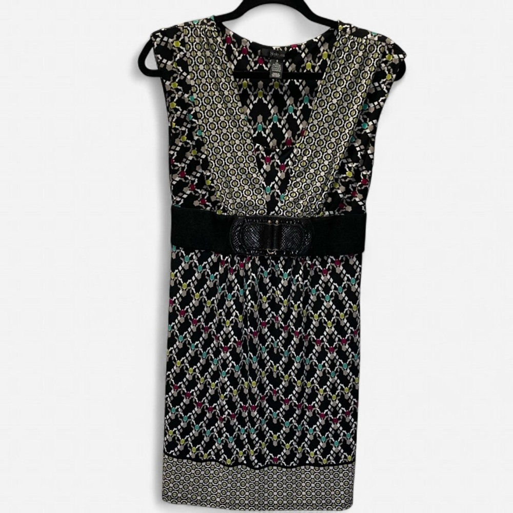 Style & Co Women's Geometric Print Sheath Dress w/ Belt Small (S)